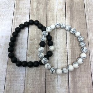 Lava Stone Beads Bracelet - White & Black (2) NEW